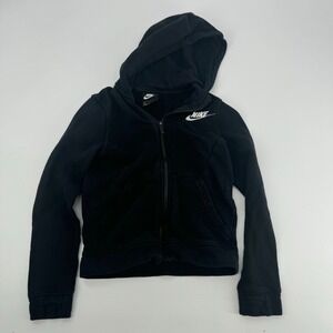 Nike Kids Full Zip Hoodie‎ Black Sweatshirt Jacket Activewear Small VTG